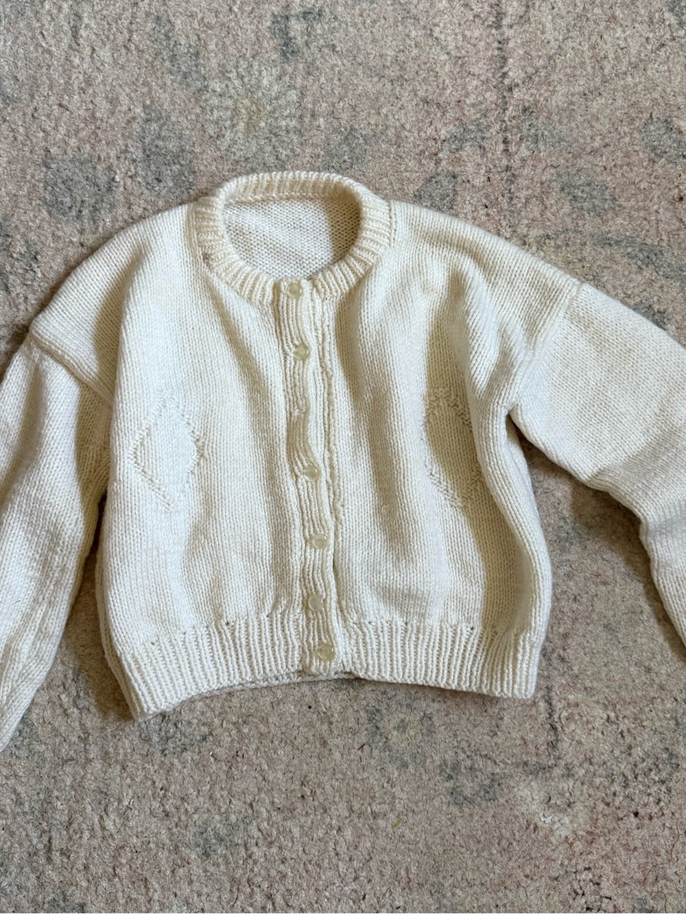 Hand knit vintage Cream kids Cardigan Sweater